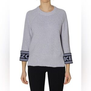 KENZO Rundhals Pullover Light Gray Knit Sweater size Medium Preppy Cozy Luxury